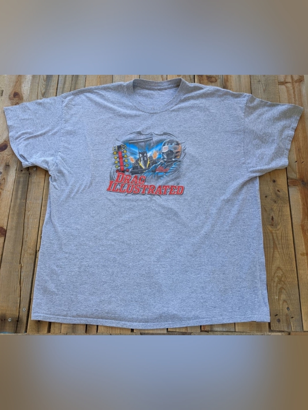 2000's Drag Illustrated grey racing T-Shirt  men's Size XL